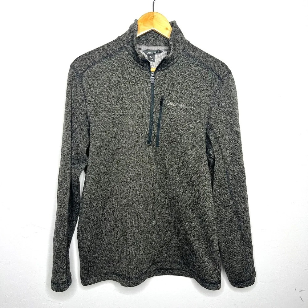 Eddie Bauer Men's Quarter Zip Pullover Tan and Grey